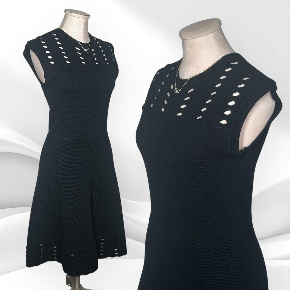 Ted Baker Black Knit Mini Dress with Eyelet Cutouts